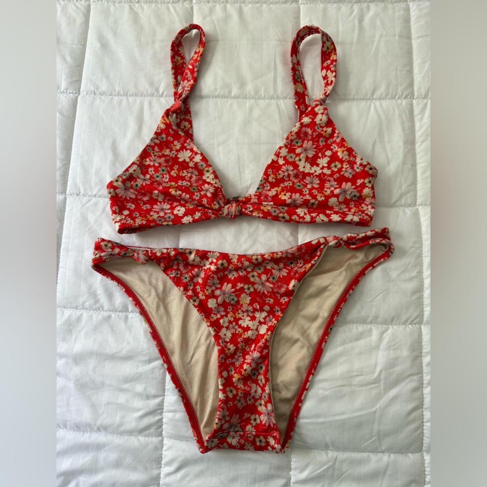 La Hearts Red Floral Bikini Set